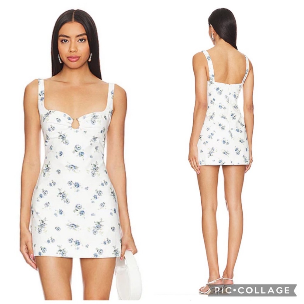 Bardot Cello Ring Detail Floral Mini Dress White‎ Blue 12